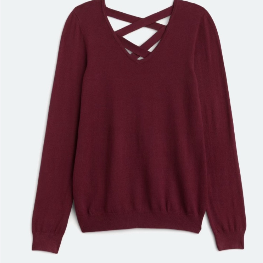 Elegant V-Neck Sweater with Crisscross Back